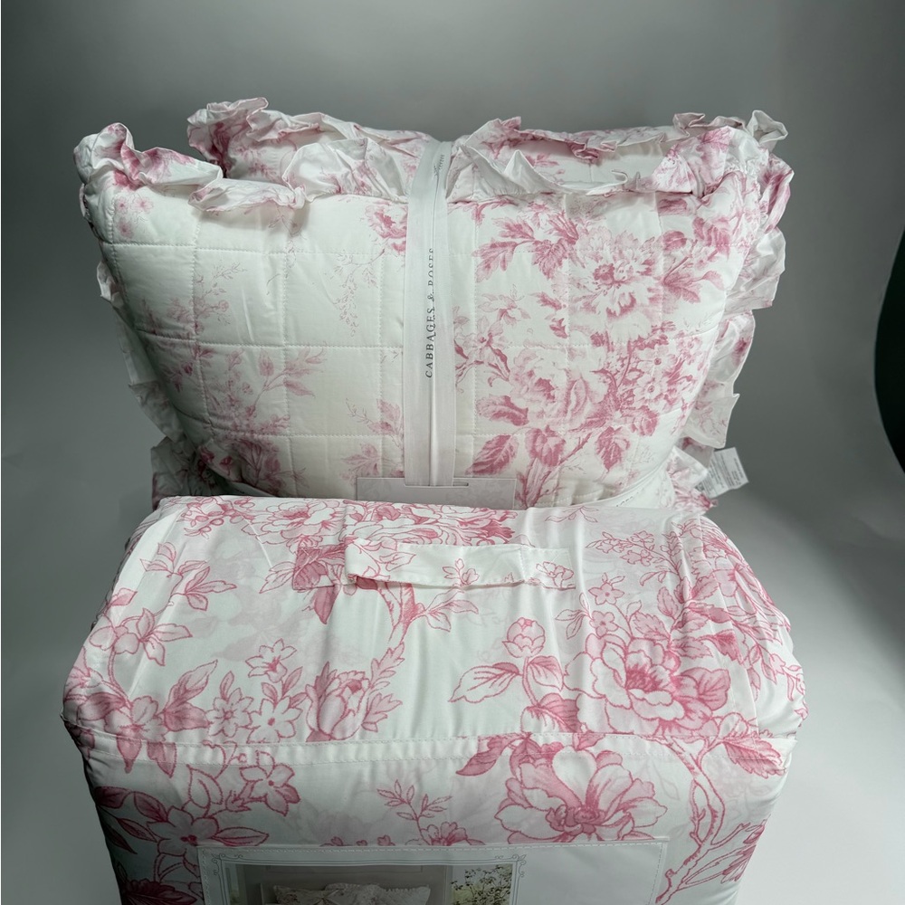 2 Elegant Pink Floral Euro Shams Ruffles Cabbages & Roses London ~ Raspberry - Picture 16 of 16
